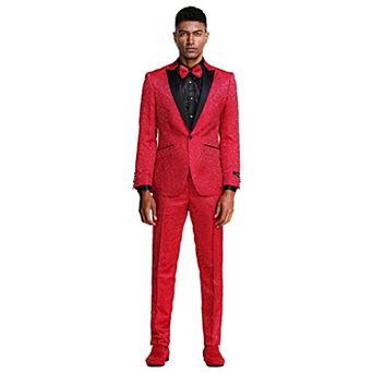Men's 2 pc Paisley Suit Set w/ Black Peak Lapel, Skinny-Fit