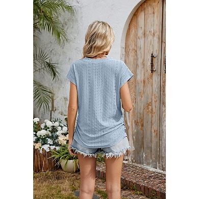 Women's V-Neck Blouse Lightweight Summer Casual Short Sleeve Top