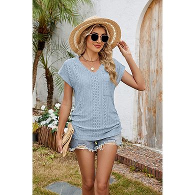 Women's V-Neck Blouse Lightweight Summer Casual Short Sleeve Top