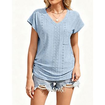 Women's V-Neck Blouse Lightweight Summer Casual Short Sleeve Top