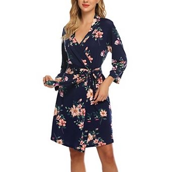 Zeagoo Bathrobe for Women Short Knit Summer Knee Length Robes 3/4 Sleeve Robe Loungewear