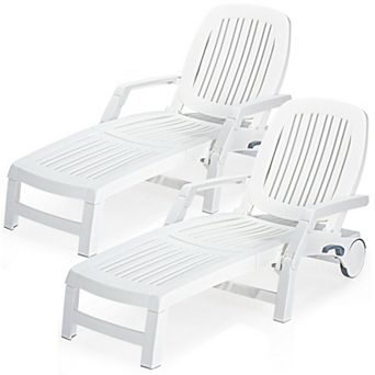 Costway Patio Lounge Chair Chaise Adjustable Recliner Weather Resistant Wheels