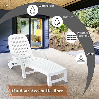 Costway Patio Lounge Chair Chaise Adjustable Recliner Weather Resistant Wheels
