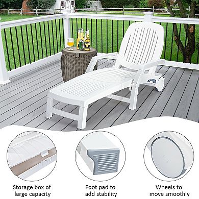 Costway Patio Lounge Chair Chaise Adjustable Recliner Weather Resistant Wheels