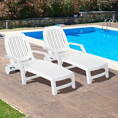 Costway Patio Lounge Chair Chaise Adjustable Recliner Weather Resistant Wheels