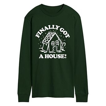 Men's “Finally Got a House!” Gingerbread House Long Sleeve Graphic T-Shirt