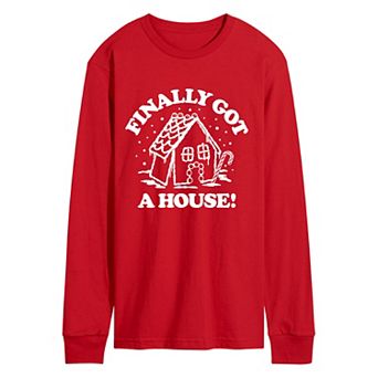 Men's “Finally Got a House!” Gingerbread House Long Sleeve Graphic T-Shirt