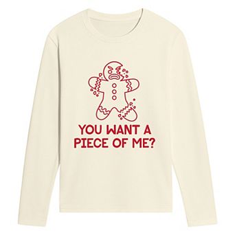 Men's "You Want A Piece Of Me?" Gingerbread Man Long Sleeve Graphic T-Shirt