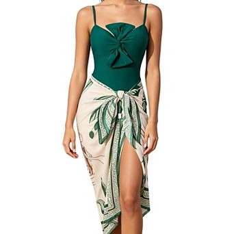 Women's 2 pc One-Piece Swimsuit with Cover Up Skirt, Bow Knot Bathing Suit for Beach Vacation