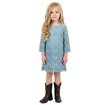 2Bunnies Girls' 12m-12yr Boho Rustic Vintage Lace Scalloped Hem 3/4 Sleeve Shift Dress