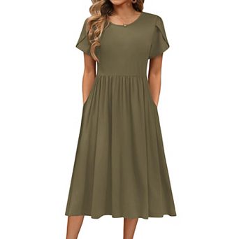 Zeagoo Women Summer Dress Short Sleeve a-line midi Dress Long Beach Sundress with Pockets