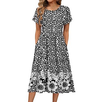 Zeagoo Women Summer Dress Short Sleeve a-line midi Dress Long Beach Sundress with Pockets