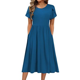 Zeagoo Women Summer Dress Short Sleeve a-line midi Dress Long Beach Sundress with Pockets