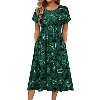 Zeagoo Women Summer Dress Short Sleeve a-line midi Dress Long Beach Sundress with Pockets