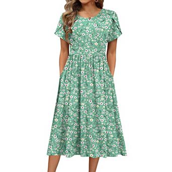 Zeagoo Women Summer Dress Short Sleeve a-line midi Dress Long Beach Sundress with Pockets