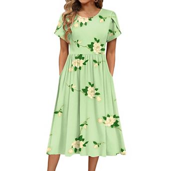 Zeagoo Women Summer Dress Short Sleeve a-line midi Dress Long Beach Sundress with Pockets
