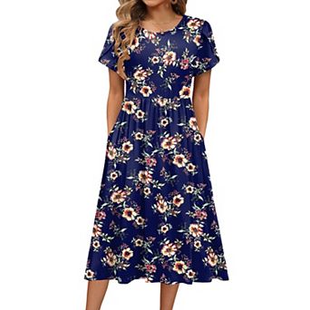 Zeagoo Women Summer Dress Short Sleeve a-line midi Dress Long Beach Sundress with Pockets