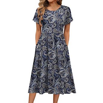 Zeagoo Women Summer Dress Short Sleeve a-line midi Dress Long Beach Sundress with Pockets