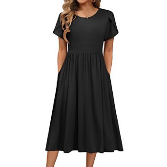 Zeagoo Women Summer Dress Short Sleeve a-line midi Dress Long Beach Sundress with Pockets