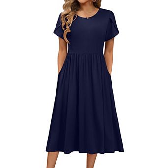 Zeagoo Women Summer Dress Short Sleeve a-line midi Dress Long Beach Sundress with Pockets
