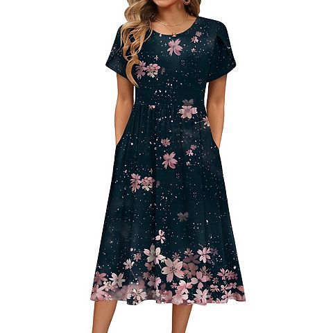 Женские платья Zeagoo Women Summer Dress Short Sleeve a-line midi Dress Long Beach Sundress with Pockets