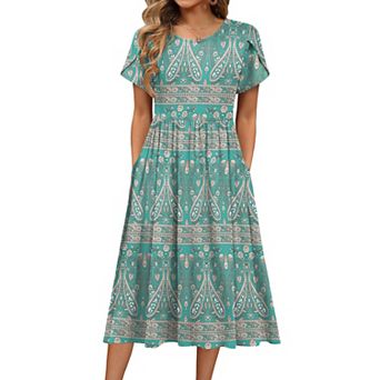 Zeagoo Women Summer Dress Short Sleeve a-line midi Dress Long Beach Sundress with Pockets