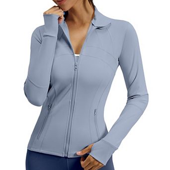 Women's Breathable Stretch Fitness Jacket Athletic Running Pockets Slim Yoga Workout Top for Sports