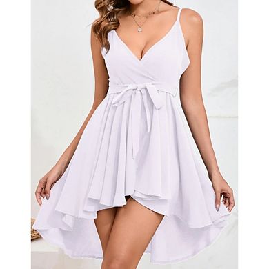 Women's Sleeveless Wrap High Low Hem Cami Dress