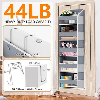 Our heavy duty door organizer hanging unit features reinforced stitching and sturdy support boards t