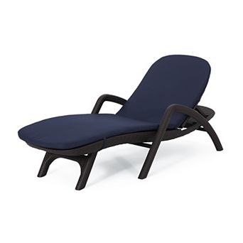 Wicker Chaise Lounge With Reclining Back And Padded Cushion For Poolside