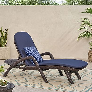 Wicker Chaise Lounge With Reclining Back And Padded Cushion For Poolside