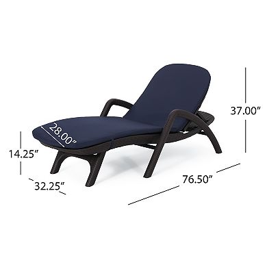 Wicker Chaise Lounge With Reclining Back And Padded Cushion For Poolside