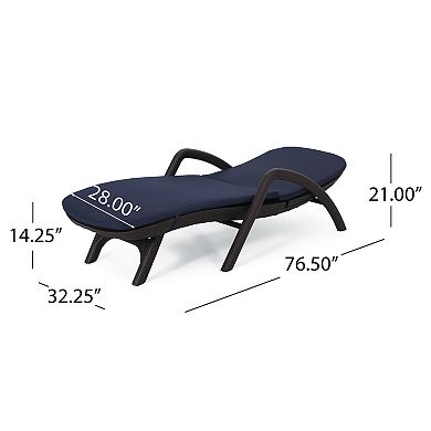 Wicker Chaise Lounge With Reclining Back And Padded Cushion For Poolside