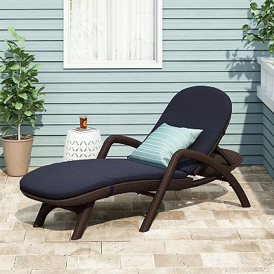 Wicker Chaise Lounge With Reclining Back And Padded Cushion For Poolside