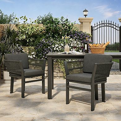 Outdoor Dining Chairs Set of 2 With Padded Cushions For Backyard