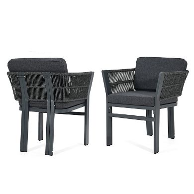 Outdoor Dining Chairs Set of 2 With Padded Cushions For Backyard
