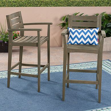 Bar Stool With Supportive Armrests In Acacia Wood For Outdoor Patio