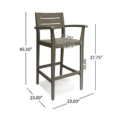 Bar Stool With Supportive Armrests In Acacia Wood For Outdoor Patio