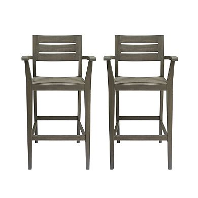 Bar Stool With Supportive Armrests In Acacia Wood For Outdoor Patio