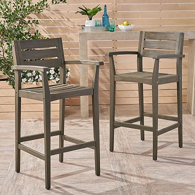 Bar Stool With Supportive Armrests In Acacia Wood For Outdoor Patio