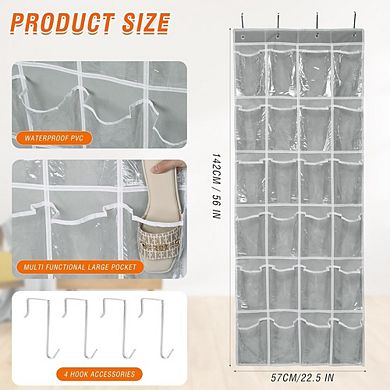 Over Door Hanging Shoe Organizer with 24 Pockets for Storage
