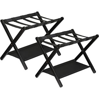 Folding Luggage Rack with Storage Shelf for Guest Room Bedroom Hotel Holds Up to 110 Lbs
