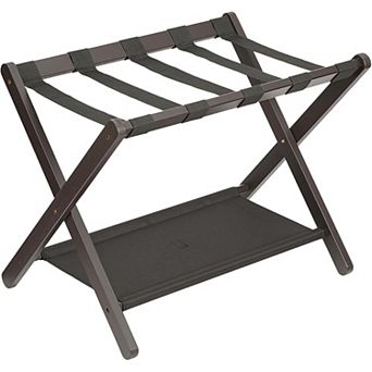 Folding Luggage Rack with Storage Shelf for Guest Room Bedroom Hotel Holds Up to 110 Lbs