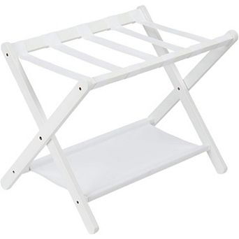 Folding Luggage Rack with Storage Shelf for Guest Room Bedroom Hotel Holds Up to 110 Lbs