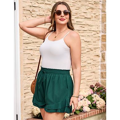 Women's Plus Size Shorts with Ruffle Hem Summer Casual Baggy Oversized Elastic Waisted Beach Shorts
