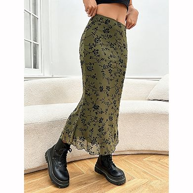 Women's Floral Mesh Midi Skirt