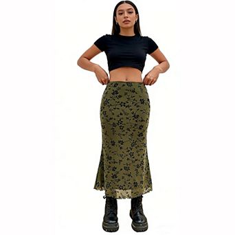 Women's Floral Mesh Midi Skirt