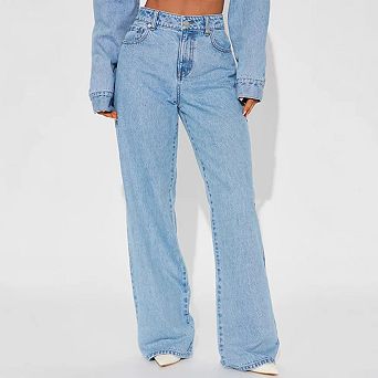Womens High Waisted Jeans Stretchy Straight Leg Loose Fit Tummy Control Raw Hem Denim Pants