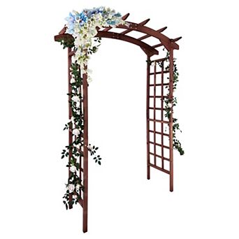 Outdoor Teak Wooden Garden Arbor Trellis with Arched Top, Walkway Arch for Climbing Plants