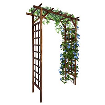 Outdoor Teak Wooden Garden Arbor Trellis with Arched Top, Walkway Arch for Climbing Plants
